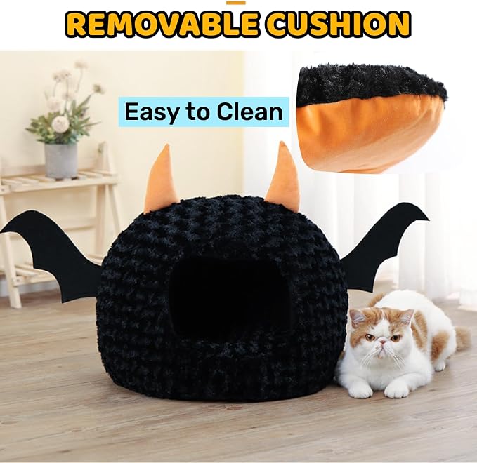 Funny Cat Bed Halloween Large Cat Cave Nest Warm Cute Kitten Bed Mattress Cartoon Ultra Soft Plush Removable Cushion