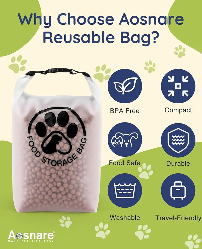 Pet Food Storage Bag for Travel - Transparent Leak-Proof Dog Food Container with Roll-Top Closure, Keeps Kibble Fresh for Camping Trip, Dog Boarding, Weekend Getaways (14 Cups)