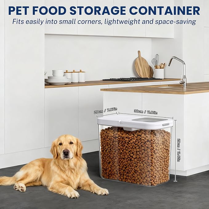 LEAWALK 12 Lbs Airtight Dog Cat Food Storage Container and Dog Treat Containers BPA-Free, PET Clear Stackable Pet Storage Bin, 1-Cup Scoop, 1-Sponge cleaning brush, Pop Top, With handle, Easy Mobility