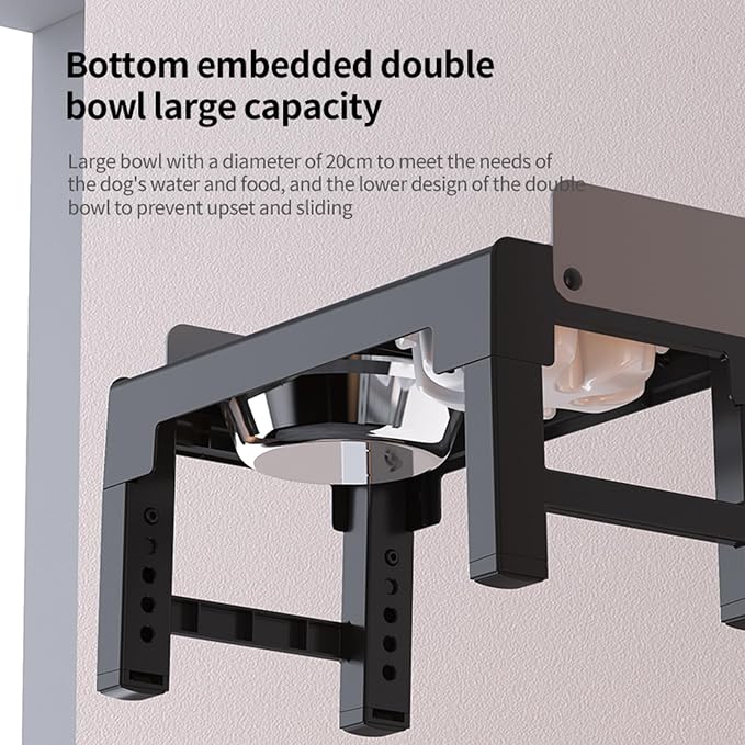 Elevated Dog Bowls for Medium and Large Dogs, Spill-Proof Tiltable Dog Feeder with Slow Feeder Bowl and Stainless Steel Water Bowl, 6-Height Adjustable Raised Dog Bowl Stand