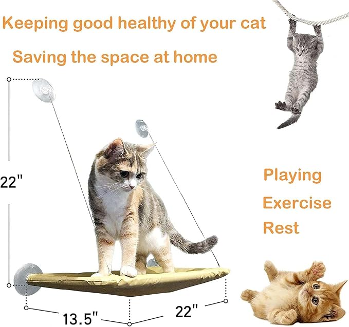 Blue Cat Hammock for Window, Cat Window Perch for Indoor Cats | Cat Window Bed Suction Cups Cat Window Hammock Space Saving Window Seat for Cats Inside