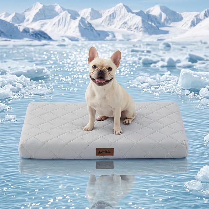 ZOMISIA Orthopedic Cooling Dog Bed Medium Size Dog, Q-Max>0.5 Cooling Mat with Removable Washable Cover, Breathable Egg Crate Foam Summer Pad for for Furry Pets Outdoor, 29x18 Inch, Grey