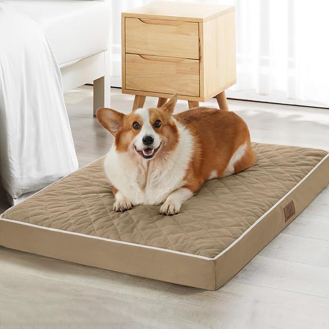WNPETHOME Orthopedic Waterproof Dog Bed Medium for Comfy Sleeping | Washable Medium Pet Bed with Removable Cover, Multi-Needle Quilting Dogs Crate Bed Brown 30x20 Inch