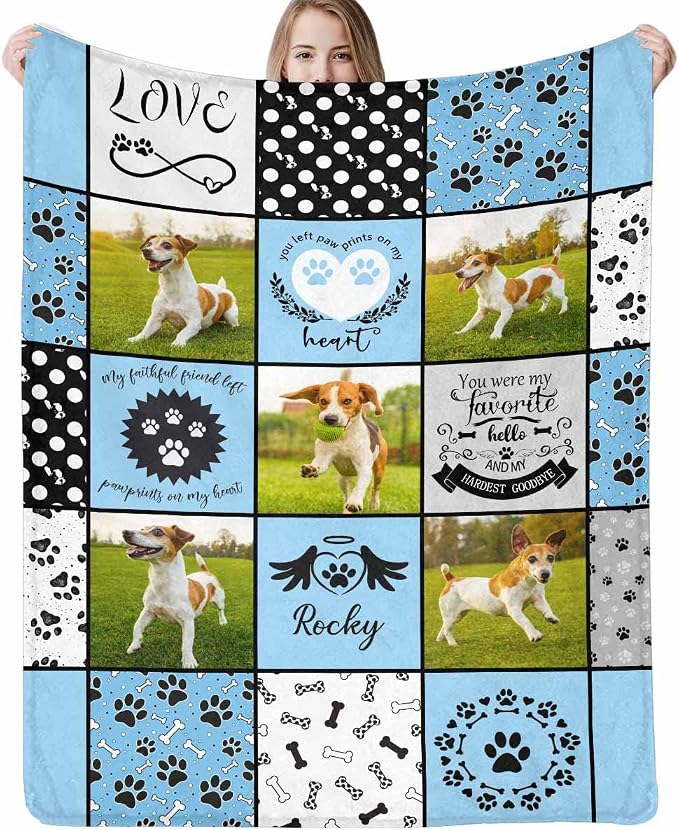 Artsadd Personalized Blanket with Picture in Memory of Dog Custom Photo Blanket Memorial Pet Loss Sympathy Gift