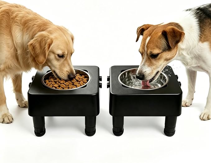 Elevated Dog Bowl Stand, Raised Dog Feeder with Adjustable Height 3.4" to 13.4", Non-Slip Pet Feeding Station Includes 2×27oz Stainless Steel Bowls for Small & Medium Dogs