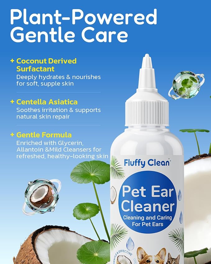 Dog Ear Cleaner - Pet Ear Wash, Flush and Drop Cleaner Solution for Cat & Dog Infection and Itch Relief, Gently Removes Debris, Wax Buildup, Odor - 4 fl oz