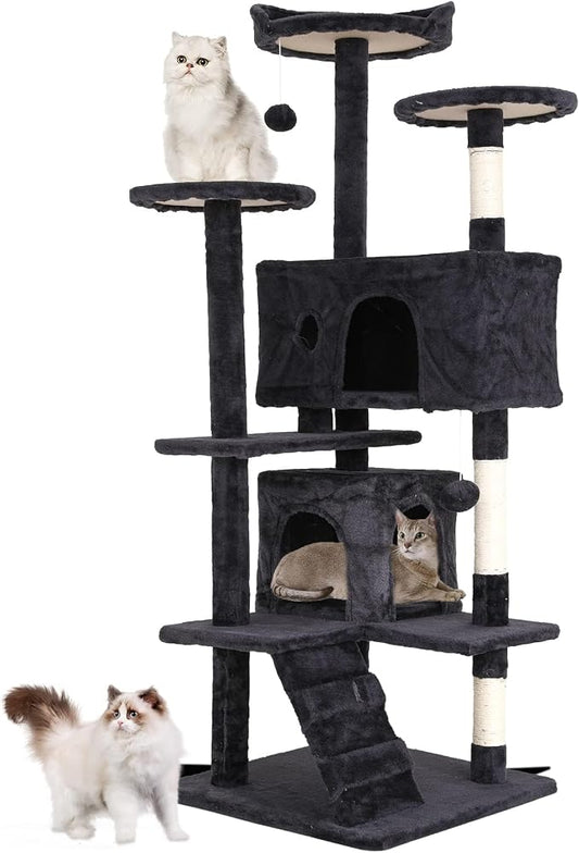 Cat Tree for Indoor Cats, Multi-Level Cat Tower with Scratching Posts & Cozy Condo, Space Saving Cat Activity Center, Durable Pet Play House (54in,Dark Gray)
