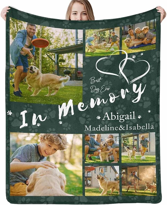 Artsadd Personalized Memorial Blanket with Pictures Pet Loss Sympathy Gift in Memory of Dog Cat Custom Photo Blanket