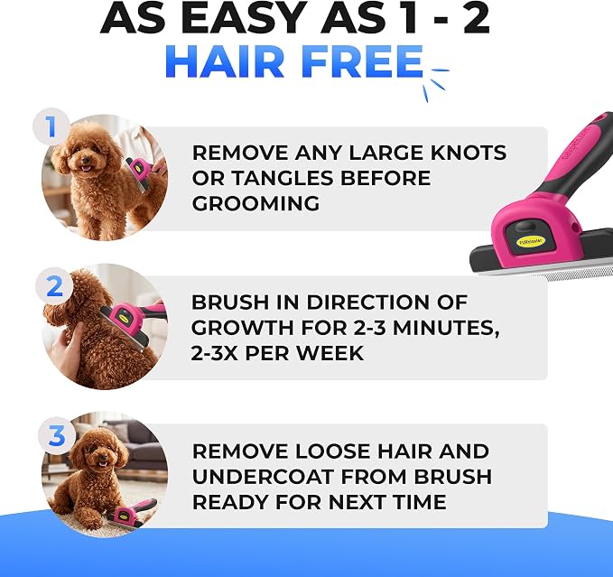 DakPets Stainless Steel Pet Deshedding Tool - Grooming Brush for Cats and Dogs, Removes Trapped Hair, Reduces Shedding by Up to 95%, All Hair Types, Includes Protective Blade Cover, Pink, 4 inches