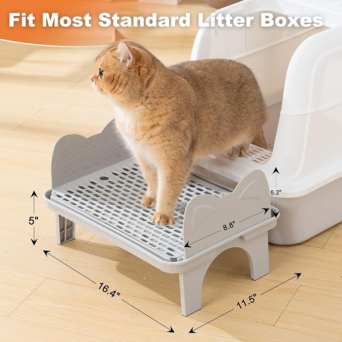 Uross Cat Litter Box Step, Extra Large Litter Box Ramp/Stairs with Detachable Splash-Proof Side Baffles, Anti-Tracking Litter Catcher, Easy to Clean, Non-Slip Step for Small & Elderly Cats (Grey)