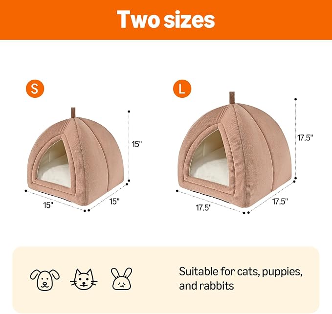 Amazon Basics Cat Cave Bed, 2-in-1 Foldable House for Indoor Cats, with Washable Cushion and Non-Slip Base, 15 x 15 Inches, Small, Pink
