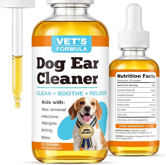 Dog Ear Cleaner and Infection Treatment,Natural Ear Drops for Dogs, Gentle Relief for Itching, Irritation, Wax Build-Up & Infections,Safe Ear Cleaning Solution for All Breeds & Ages | Relieve Ear Itching, Clean Earwax Buildup, Reduce Odor, Mild Formula...