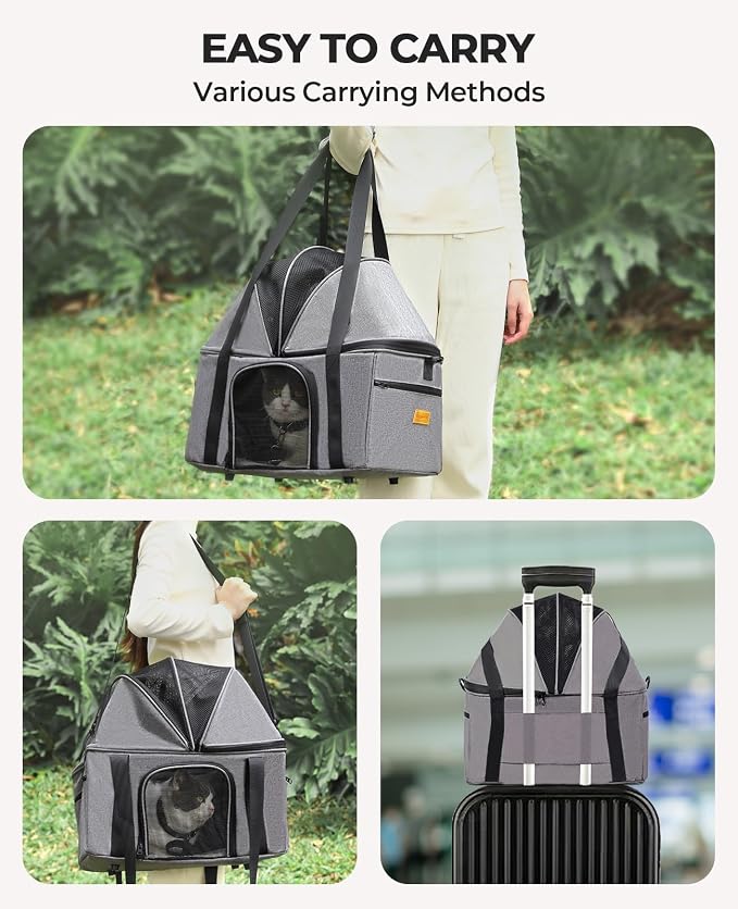 BurgeonNest Top-Expandable Large Cat Carrier, Soft Sided Cat Bag Carrier for Medium Large Pet Up to 15 lbs, Upgraded Small Dog Car Seat, Puppy Travel Bag with Semi-Open Canopy