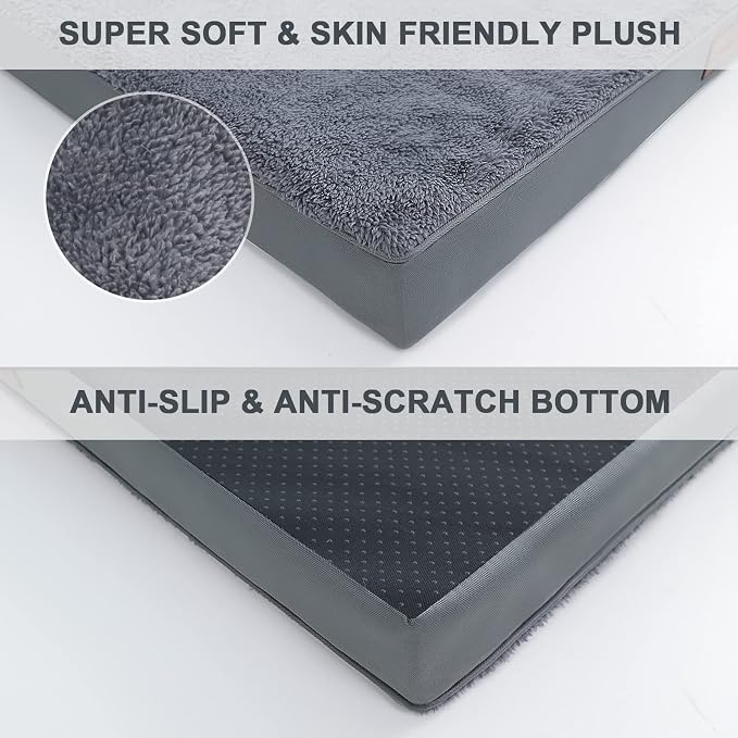 Waterproof Extra Large Size Dog Crate Bed Orthopedic 44x32 Grey | Removable Washable Cover, Egg Crate Foam, Soft Plush Flat Pet Mat, Non-Slip Bottom, Fits Extra Large Dogs Up to 100 lbs
