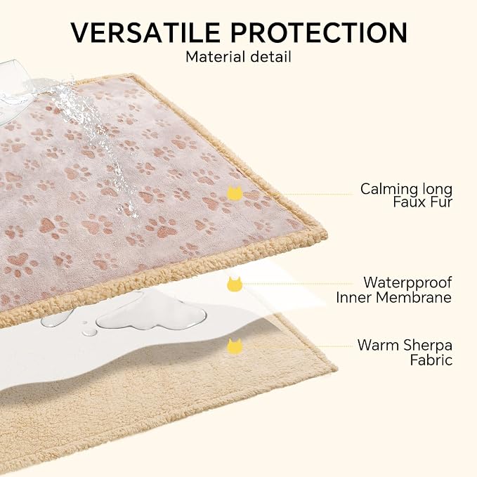 Luciphia Waterproof Pet Blankets Whith Paw Print for Couch Sofa Bed Cover, Liquid Pee Proof Soft Fluffy Dog Blanket Washable, Reversible Furniture Protection Puppy Cat, Khaki, Medium（57" x 40"）