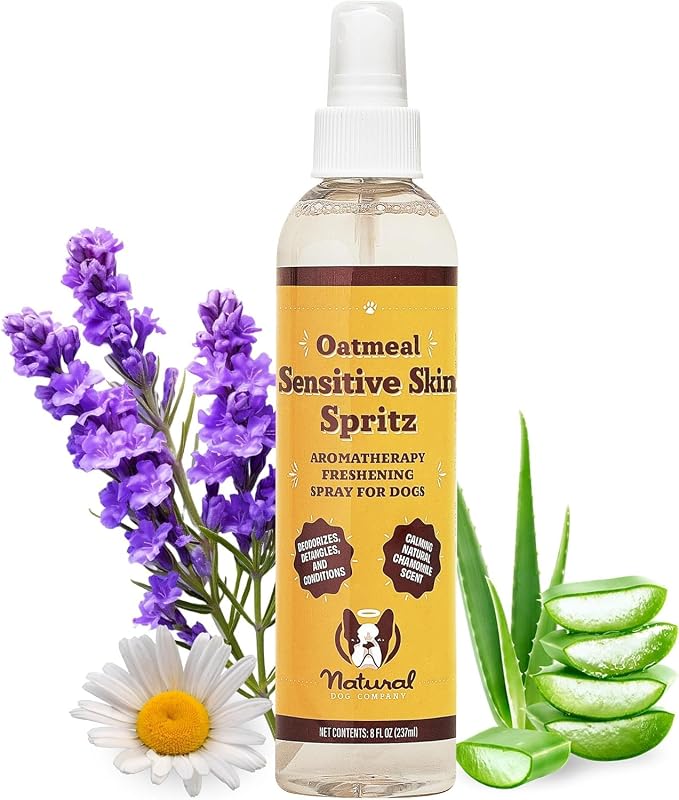 Natural Dog Company Sensitive Skin Dog Deodorizing Spray: Ideal with Sensitive Skin Dog Shampoo, Long Lasting Dog Perfume, Dog Spray Deodorizer, Neutral Scented Dog Spray with hints of Lavender, 8 oz