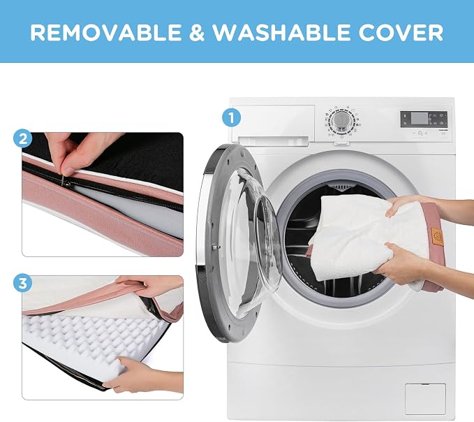 Sunheir Waterproof Dog Bed Covers Replacement Washable, Pet Bed Cover Only | Removable Machine-Washable Soft Plush Cover in Easy-Clean, Non-Slip Bottom, Zipper Closure, 36x27x3 Inches, Pink