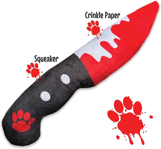 Bloody Knife® Brand Dog Toy (Small), Halloween Themed Squeaker & Crinkle Toy, Great for Small, Medium, Large Dog Breeds Age 24 Weeks+, Interactive Play, No Chew Toy, Machine Washable