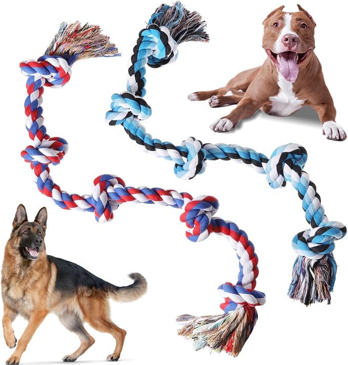 XIGOU Dog Rope Toys for Large Dogs Aggressive Chewers, Dog Chew Toys for Large Breed Indestructible, Heavy Duty Tough 3 Feet 5 Knots Dog Toy, Sturdy Rope toy for Dogs Tug of War Dog Toy Teeth Cleaning