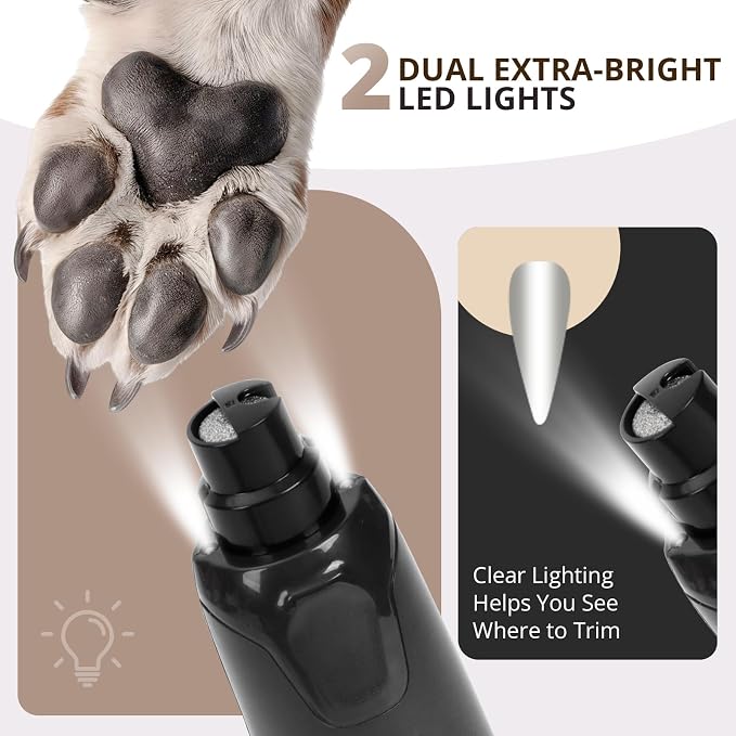 6-Speed Quiet Dog Nail Grinder with LED Light, Low-Vibration Electric Pet Nail Trimmer for Dogs and Cats, Safe Grooming Kit for Beginners, Complete Set with Storage Case
