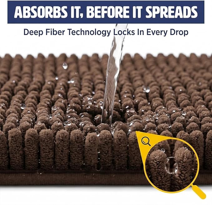 Muddy Mat® | Cat Litter Mat 18"x28", Litter Trapping Mat, Super Absorbent Scatter Control, Soft on Paws, Slip Resistant Washable Kitty Litter Mat, Traps Litter, Protects Floors, Brown