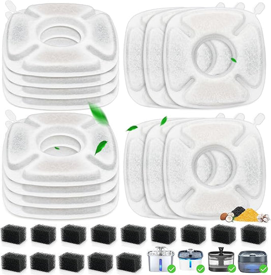28 Pcs Cat Pet Water Fountain Filters, 14 Pcs Cat Fountain Replacement Filters & 14 Pcs Pre-Filter Sponges, Pet Fountain Filter for 95oz/2.8L 135oz/4L 67oz/2L Automatic Pet Drinking Cat Water Fountain