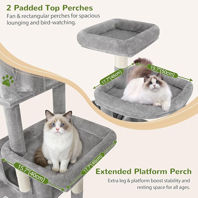 Globlazer 75in Sturdy Cat Tree Tower for Indoor Large Cat, S75, Light Grey | Multi-Level Heavy Duty Cat Tower with Scratching Post, Oversized Condos & Perches for Big Cats, Large Baskets, Enlarged Base