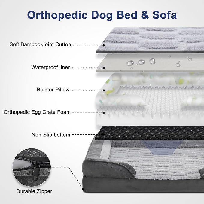 FURTIME Orthopedic Dog Bed for Medium Size Dog, Waterproof Dog Beds, 35x25x6.5 Supportive Foam Pet Couch Bed with Removable Washable Cover and Nonskid Bottom