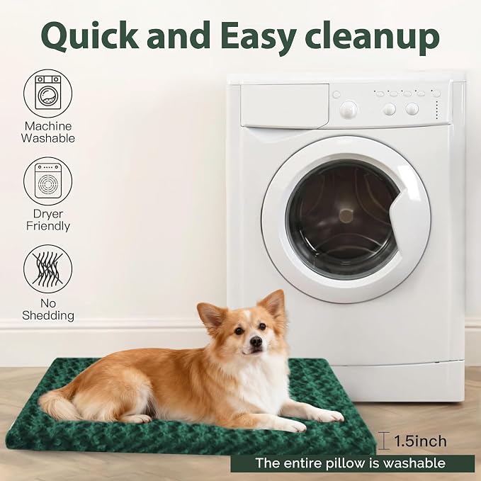 Dog Beds Crate Pad, Dog Bed Mat for Large Dogs Sleeping, Soft, Durable, Washable & Anti-Slip Crate Pads, Reversible Kennel Mat (Magic Circle Green, L(35”*24“*1.5”))