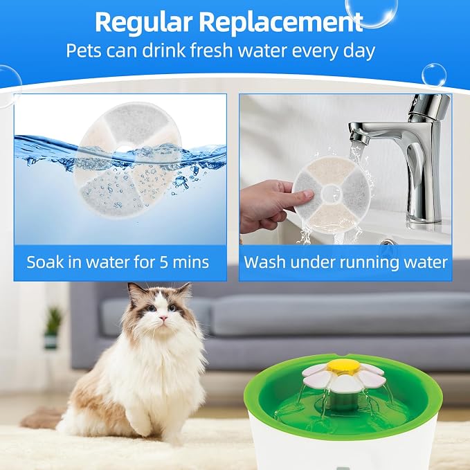 12 Pack Cat Fountain Filters Compatible with Catit 3L Flower Fountain, Frame-Free Eco Filter, 2X Filtration Media, Extra Resin for Cleaner & Softer Water, Replacement Filters with 2 Cleaning Brushes