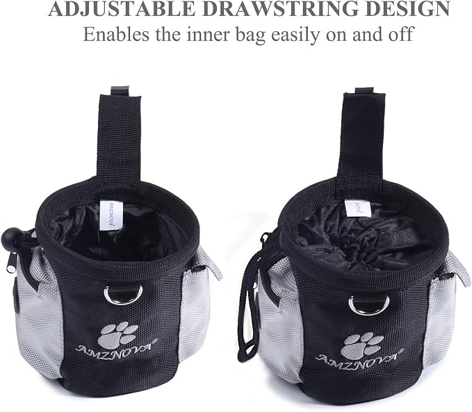 AMZNOVA Dog Treat Pouch Treatnow Dog Treat Bag, 3 Cups, Black | Training Pouch with Waist Belt & Clicker for Training & Walking, Waist Clip On Snack Fanny Pack for Pet