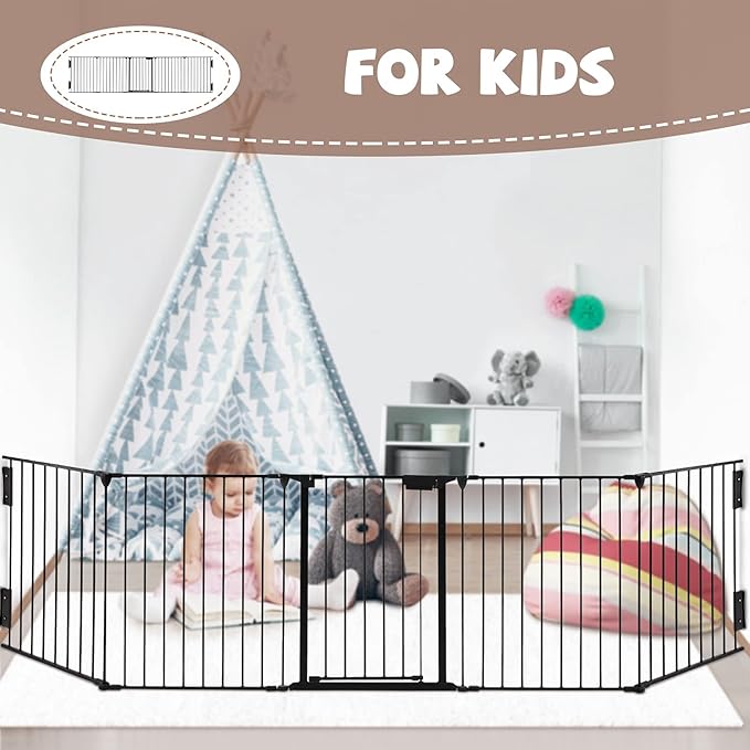 118" Wide Baby Gate Metal Safety Playpen - Fireplace Fence for Toddler/Pet/Dog, Fits 72"- 118" Wide, 5-Panel (30" H, Black)