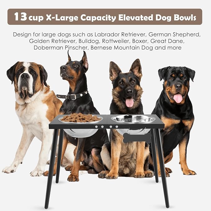 ADENGL Metal Elevated Dog Bowls, 17in Tall Raised Dog Bowl Stand, Dogs Raised Stand with 3000ml Stainless Steel Bowls and Sprill Proof Mat for Extra Large Breeds