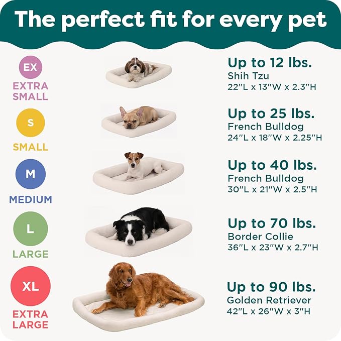 FurHaven Dog Bed for Extra Small Dogs & Cats, Bolster Crate Pad with Soft Supportive Base for Carriers & Kennels, Machine Washable, Extra Small, Sherpa Fleece, Gray
