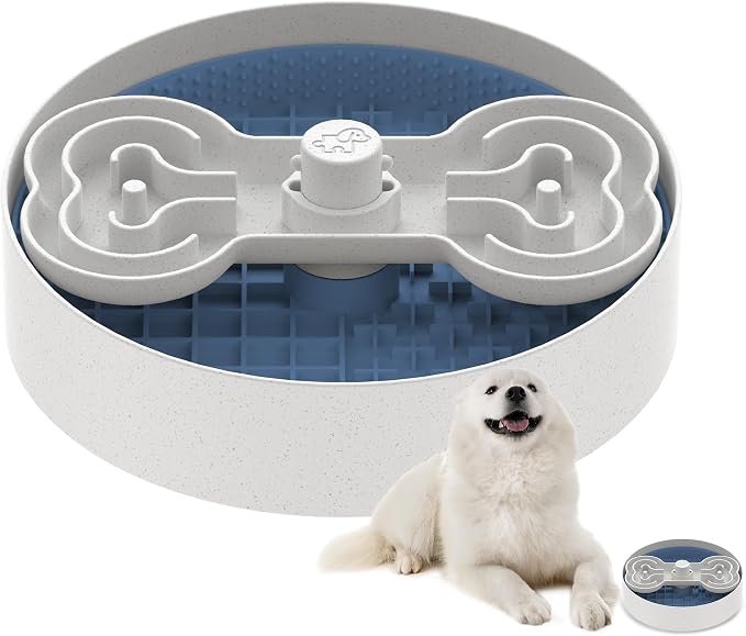 Puzzle Feeder Slow Feeder Dog Bowl with Lick Mat and Puzzle Inserts - Non-Slip Base, Adjustable Speed Design, Dishwasher Safe for Large Dogs,Blue
