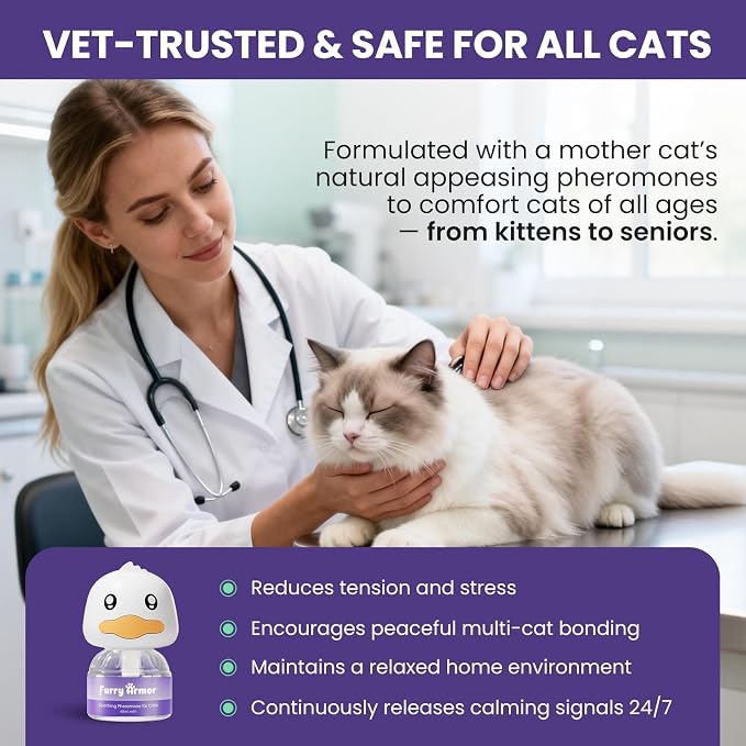 Calming Diffuser for Cats, Multi-Cat Starter Kit | 1 plug-in + 48ml refill, reduces scratching, meowing, hiding, urine marking, odorless, safe low-heat