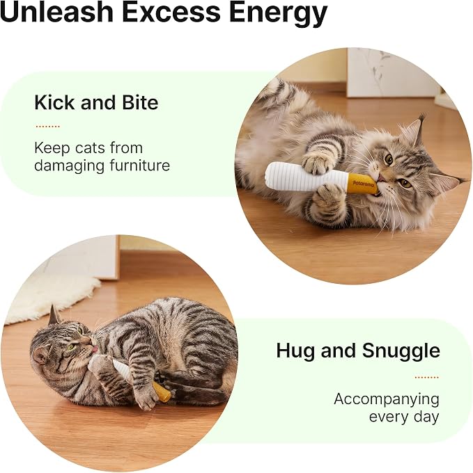 Potaroma 3-Pack Catnip Cat Toys, 15,000mg A+ Pure Kitten Kickers | Funny plush sticks for indoor cats to chew, hug, wrestle and bat; cute for kittens and bored adult cats.