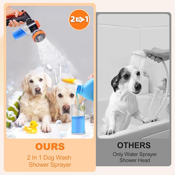 Dog Shower Attachment with Metal 3-Way Shower Diverter & 6.6FT Shower Hose for Bathroom Showr Arm, Dog Wash Hose Nozzle Sprayer for Easy Pet Bathing Dog Washing Hose Attachment