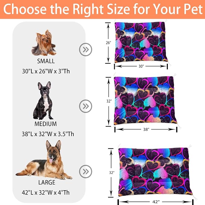 HOSIMA Multicolor Heart Pattern Pet Bed Mat,Fuzzy Crate Pads for Dog Cages,Washable Soft Cozy Sleeping Mat,Plush Black Pad Suitable for Medium Dog Bed,38L*32W Inch,Colorful.