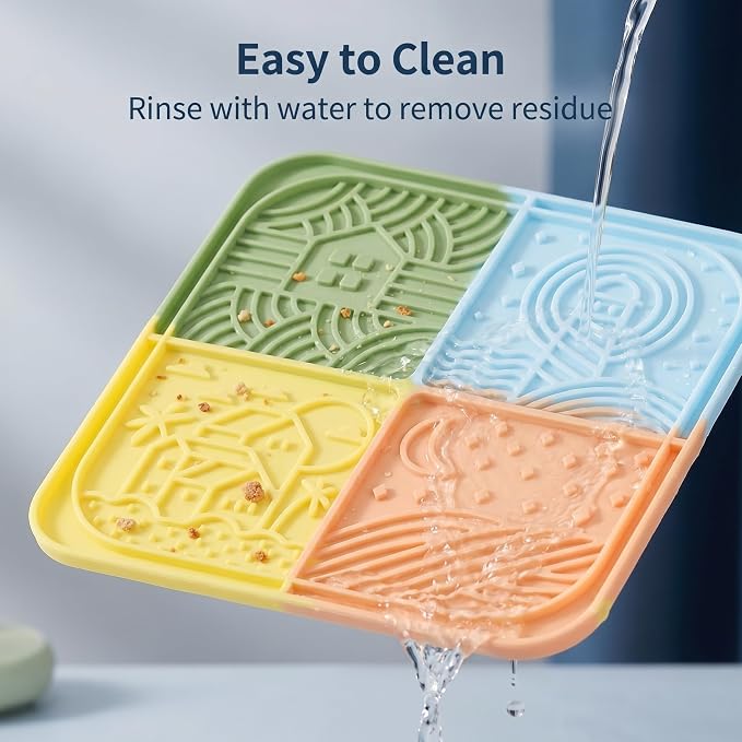 Dog Lick Mat 2 Pack with Scraper, Silicone Slow Feeder Licking Pad with Suction Cups, Multicolor Lick Mat for Dogs and Cats, Easy Clean for Bathing Grooming