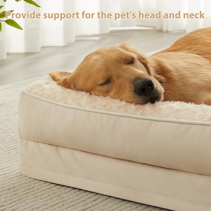 BFPETHOME Orthopedic Washable Dog Bed, Sleeping Couch for Large Senior Dogs | Deluxe Plush Rose Velvet Washable Cover, Egg Crate Foam Support, Waterproof Lining, Non-Slip Bottom, Senior Dogs