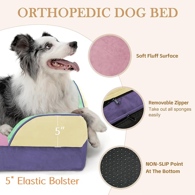 Comfort Expression Orthopedic Dog Bed for Extra Large Dogs with Bolster | Waterproof Dog Couch Bed with Washable Cover & Non-Slip Bottom, Supportive Egg Crate Foam XL Pet Bed, 45x35 Inch