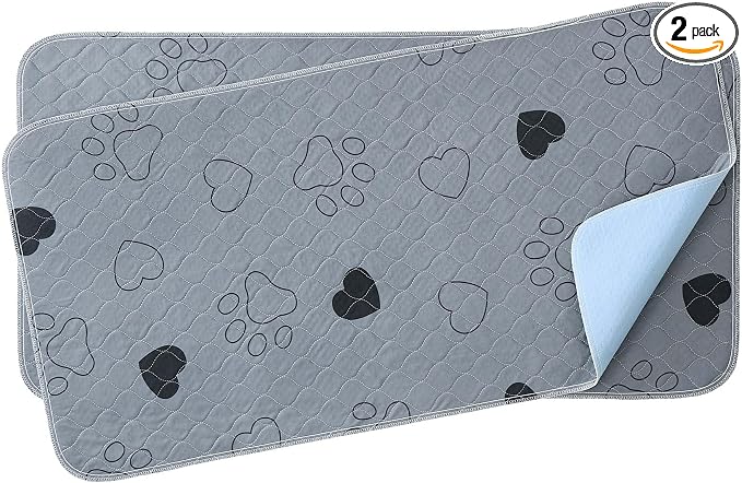 Feandrea Washable Dog Pee Pads, 2 Pack, Reusable Dog Pads, 48 x 24 Inches, L, Waterproof Pet Training Pads, Leakproof, Non-Slip, Super Absorbent, for Guinea Pig, Hamster, Gray UPTD024G01