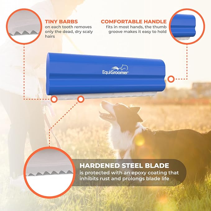EquiGroomer 5-Inch Undercoat Deshedding Brush for Dogs & Cats, Blue | Best for dogs up to 100 lbs and cats of any size, short or long hair, stainless blade, no cutting or pulling