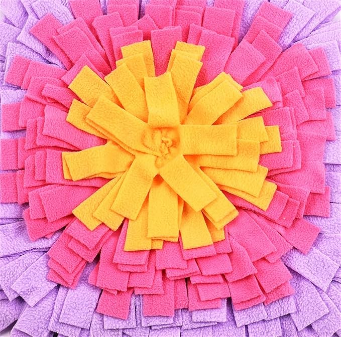 Pet Fleece Snuffle Mat Square Shape Foraging Mats Interactive Feeding Toy Anti Slip Slow Feeder Treat Dispenser for Dog Rabbit Guinea Pig (Purple/Pink/Yellow)