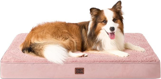 EHEYCIGA Orthopedic Dog Bed Large with Removable Washable Cover, 41IN Pink | Egg Crate Foam Support, Durable Oxford fabric, Non-Slip Bottom, Machine Washable, Soft Waterproof Plush Pet Bed Mat For Crate