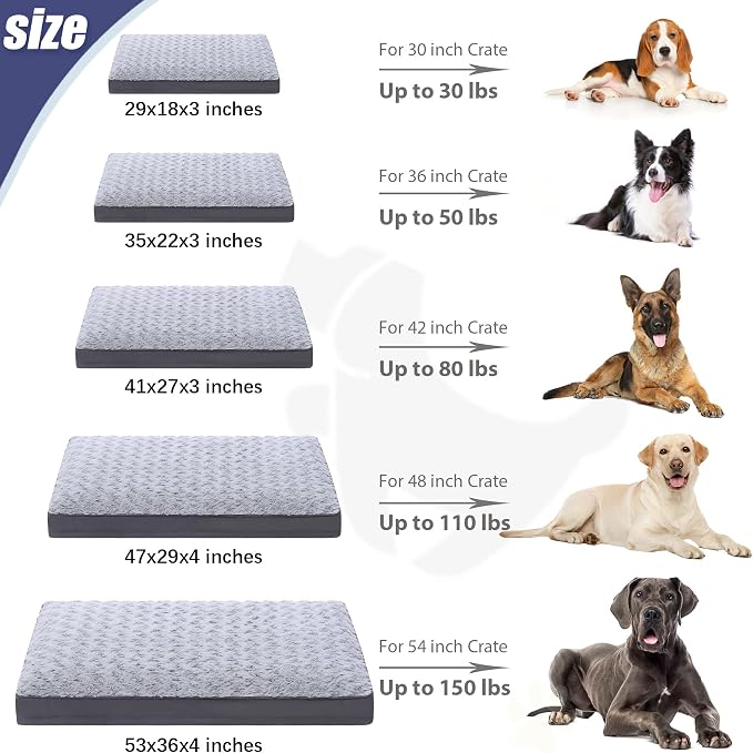 KSIIA Washable Dog Crate Bed Waterproof for Large Dogs,35x22 in,Light Gray | 3in egg crate foam,orthopedic support,Soft rose velvet,3ply waterproof fabric,removable cover,anti-slip base,washable