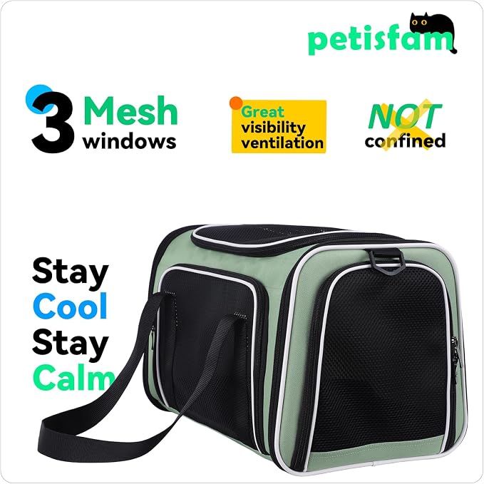 Top Load Cat Carrier for Medium Cats and Small Dogs with Washable Cozy Bed, 3 Doors and Shoulder Strap. Easy to get cat in, Easy Storage, Lightweight, Airline Approved