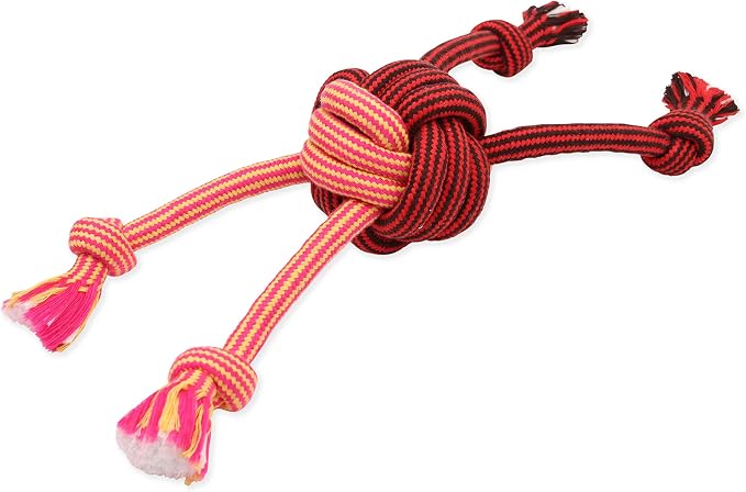 Mammoth Pet Products Flossy Chews Premium Cotton-Poly Extra Monkey Fist Ball with Rope Ends, Medium 14-Inch, Assorted Colors