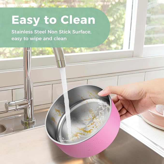 LIHONG Stainless Steel Dog Bowls for Large Dogs,Dog Food Water Bowls with Non Slip Rubber Bottom,Pet Feeding Bowl,Double Wall Insulated,Rustproof(64oz,Pink)
